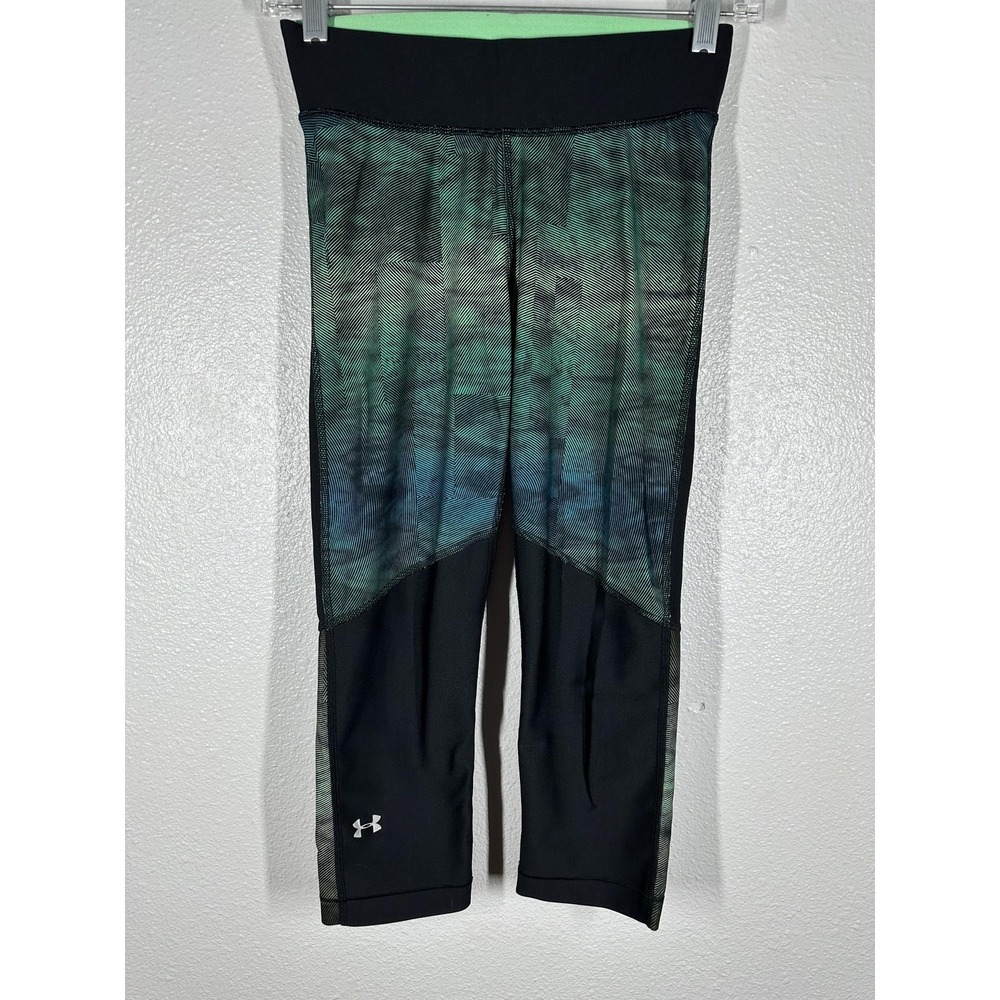 Under Armour Pants‎ Womens Small Black Green HeatGear Compression Capri Leggings